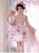 Rose Window Series Court Style Pink Lace Gorgeous Mesh Yarn Bowknot Flower Print Classic Lolita Sleeveless Dress Bonnet Set