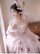 Rose Window Series Court Style Pink Lace Gorgeous Mesh Yarn Bowknot Flower Print Classic Lolita Sleeveless Dress Bonnet Set