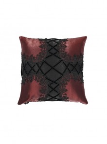 Gothic Style Gorgeous Woven Fabric Cross Stitch Flower Decoration In The Middle Red Rope Lace Removable Pillow