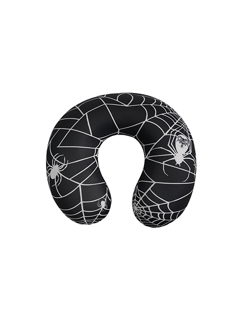 Gothic Style Soft Spider Web Print Detachable Black U Shaped High Elastic Memory Pillow