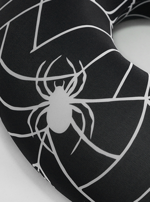 Gothic Style Soft Spider Web Print Detachable Black U Shaped High Elastic Memory Pillow