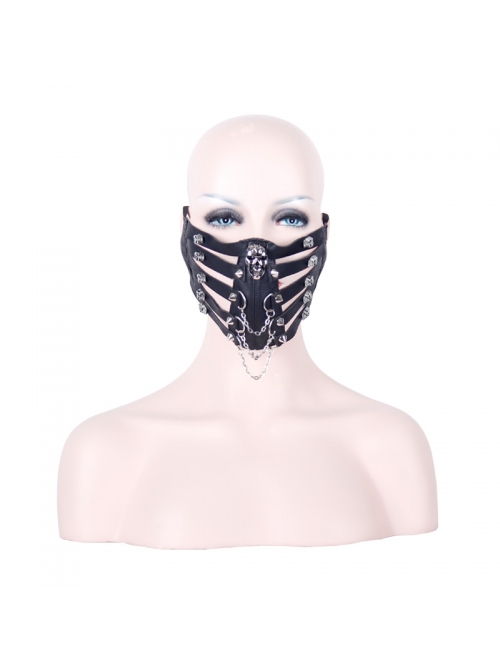 Punk Style Personality Hollow Leather Splicing Skull Metal Chain Black Handsome Mask