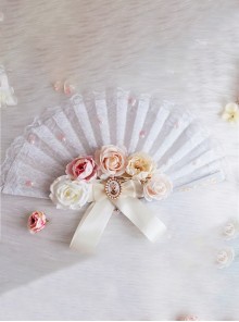 Gorgeous Palace Style Retro Simulation Stereo Flower Bowknot Pearl Tea Party Classic Lolita Fan