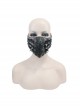 Punk Style Handsome Metal Eyelets Rivets Stitching Diamond Mesh Embroidery Silver And Black Leather Mask