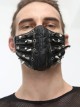 Punk Style Handsome Metal Eyelets Rivets Stitching Diamond Mesh Embroidery Silver And Black Leather Mask