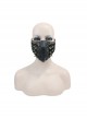 Punk Style Handsome Metal Eyelets Rivets Stitching Diamond Mesh Embroidery Brown And Black Leather Mask