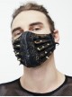 Punk Style Handsome Metal Eyelets Rivets Stitching Diamond Mesh Embroidery Brown And Black Leather Mask