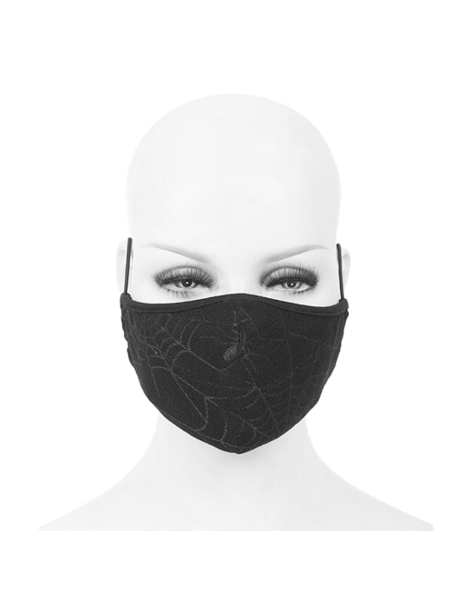 Punk Style Elastic Spider Web Pattern Fabric Black Simple Knit Adjustable Ear Hook Mask