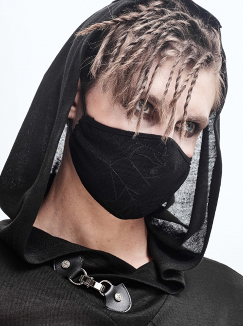 Punk Style Elastic Spider Web Pattern Fabric Black Simple Knit Adjustable Ear Hook Mask