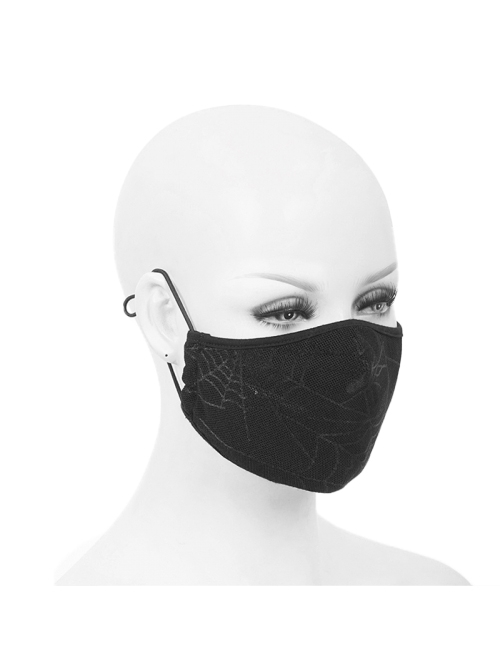 Punk Style Elastic Spider Web Pattern Fabric Black Simple Knit Adjustable Ear Hook Mask