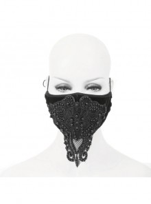 Gothic Style Gorgeous Lace Embroidery With Hand Sewn Beads Adjustable Black Velvet Mask