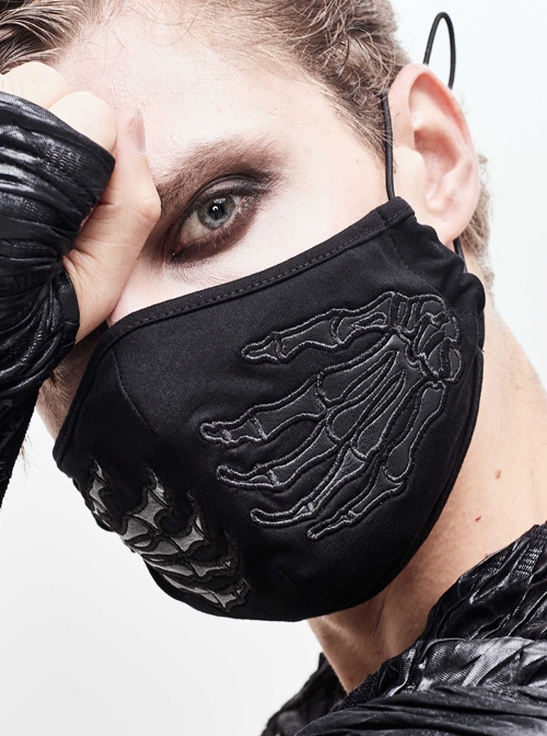 Punk Style Personalized Skull Claw Pattern Lined Knitted Fabric Black Adjustable Solid Color Mask