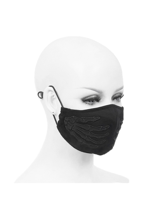 Punk Style Personalized Skull Claw Pattern Lined Knitted Fabric Black Adjustable Solid Color Mask