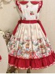 December Strawberry Fields Red Cute Doll Collar Bear Embroidery Print Bowknot Sweet Lolita Sleeveless Dress Headscarf Set