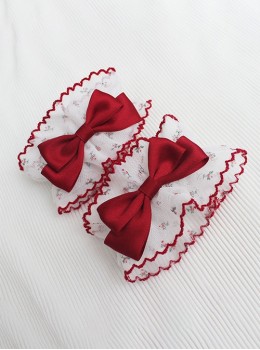 Peter Rabbit Series Versatile Red Satin Bowknot Petal Edge Lace Sweet Lolita Sleeves Wrist Strap