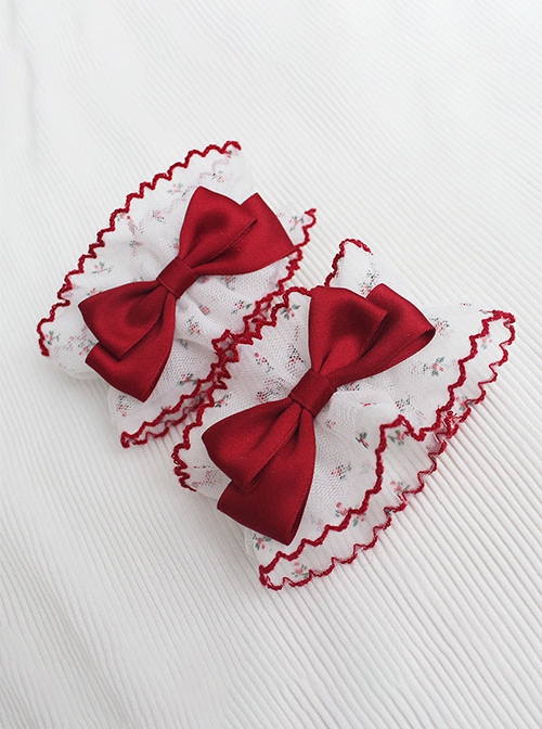 Peter Rabbit Series Versatile Red Satin Bowknot Petal Edge Lace Sweet Lolita Sleeves Wrist Strap