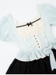 Mint Black Chocolate Series Light Blue Contrast Color Chiffon Classic Lolita Square Collar Puff Sleeves Dress Choker Set