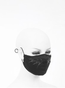 Punk Style Simple Stretch Knitted Lined Mesh Fabric Front Wing Three Dimensional Printing Black Adjustable Mask