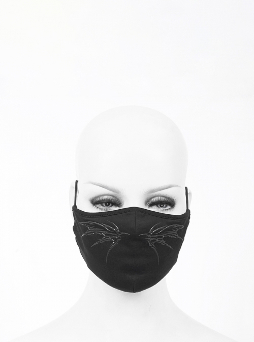 Punk Style Simple Stretch Knitted Lined Mesh Fabric Front Wing Three Dimensional Printing Black Adjustable Mask