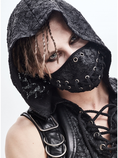 Punk Style Personalized Knitted Splicing Torn Ropes Distressed Black Ropes Adjustable Mask