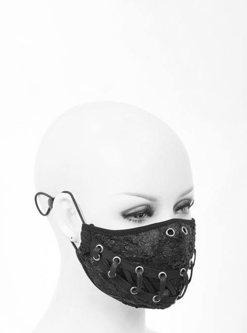 Punk Style Personalized Knitted Splicing Torn Ropes Distressed Black Ropes Adjustable Mask