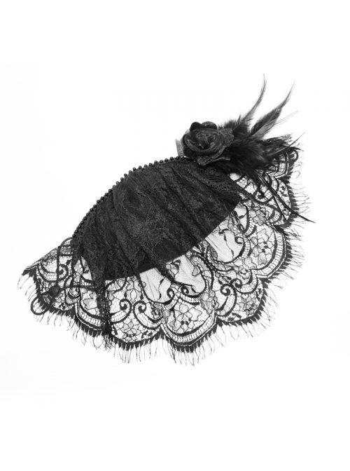 Gothic Style Secret Cotton Outer Layer Pleated Lace With Feather Rose Decoration Black Adjustable Solid Color Mask