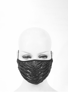 Punk Style Three Dimensional Shiny Pleated Knitted Splicing Breathable Mesh Lining Black Mask