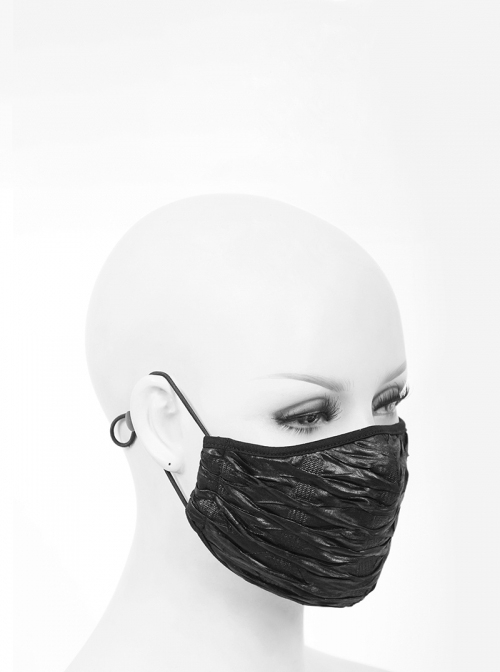 Punk Style Three Dimensional Shiny Pleated Knitted Splicing Breathable Mesh Lining Black Mask