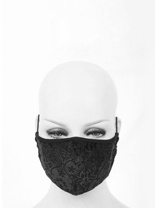 Gothic Style Exquisite Velvet Embossed Adjustable Men's Black Mask