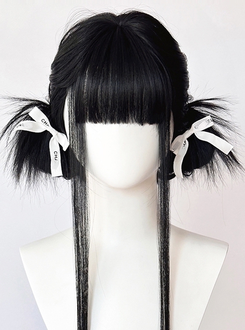 Millenium Butterfly Series Cool Flat Bangs Double Ponytail Long Sideburns Subculture Straight Hair Sweet Lolita Wig