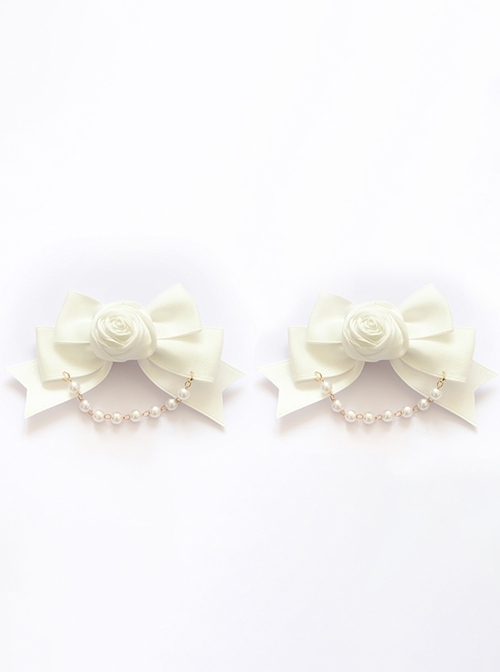 French-Style Elegant Versatile Retro Fabric Rose Pearl Chain Sweet Lolita Satin Bowknot Hairpin