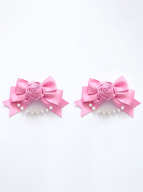 French-Style Elegant Versatile Retro Fabric Rose Pearl Chain Sweet Lolita Satin Bowknot Hairpin