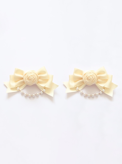 French-Style Elegant Versatile Retro Fabric Rose Pearl Chain Sweet Lolita Satin Bowknot Hairpin