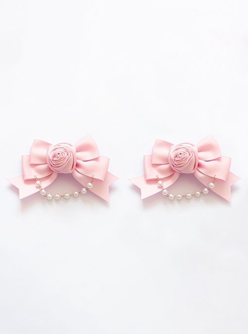 French-Style Elegant Versatile Retro Fabric Rose Pearl Chain Sweet Lolita Satin Bowknot Hairpin