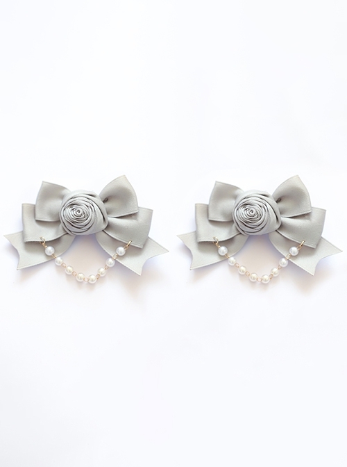 French-Style Elegant Versatile Retro Fabric Rose Pearl Chain Sweet Lolita Satin Bowknot Hairpin