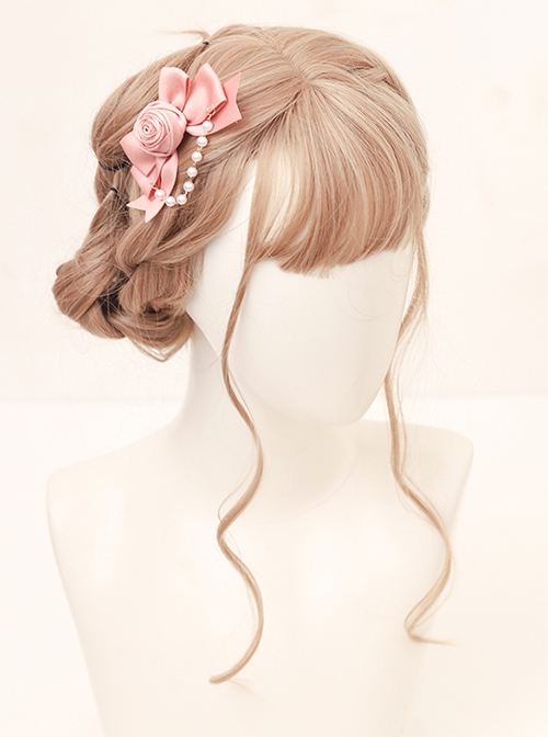 French-Style Elegant Versatile Retro Fabric Rose Pearl Chain Sweet Lolita Satin Bowknot Hairpin