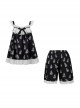 Sleepwalking Series Black White Lace Retro Doll Print Suspender Top Short Pants Kawaii Fashion Pajamas Loungewear Set