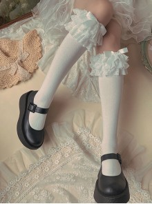 Ballet Style Versatile Multi-Layer Lace Bowknot Sweet Lolita Soft Girl Cotton Mid-Calf Socks