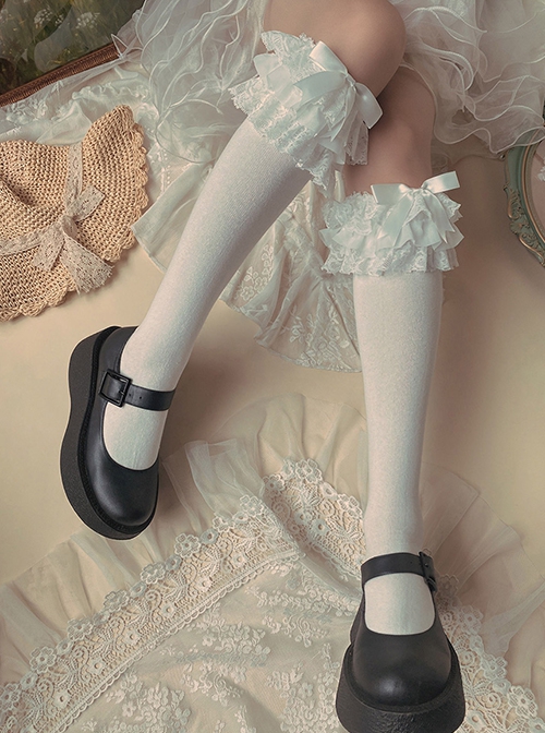 Ballet Style Versatile Multi-Layer Lace Bowknot Sweet Lolita Soft Girl Cotton Mid-Calf Socks