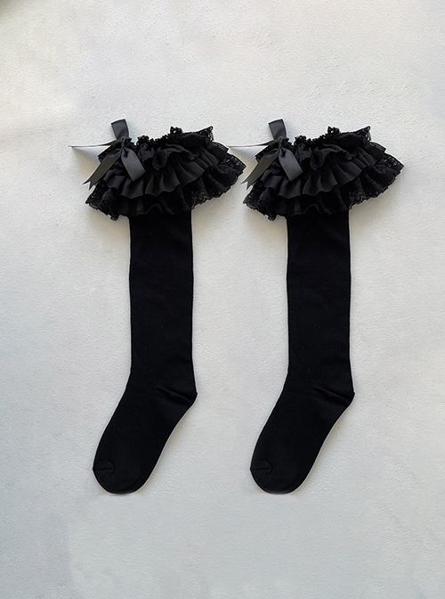 Ballet Style Versatile Multi-Layer Lace Bowknot Sweet Lolita Soft Girl Cotton Mid-Calf Socks