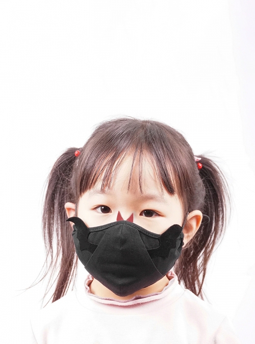 Punk Style Handsome Fang Wings Decoration Black Pure Cotton Knitted Double-Sided Velvet Adjustable Kids Mask