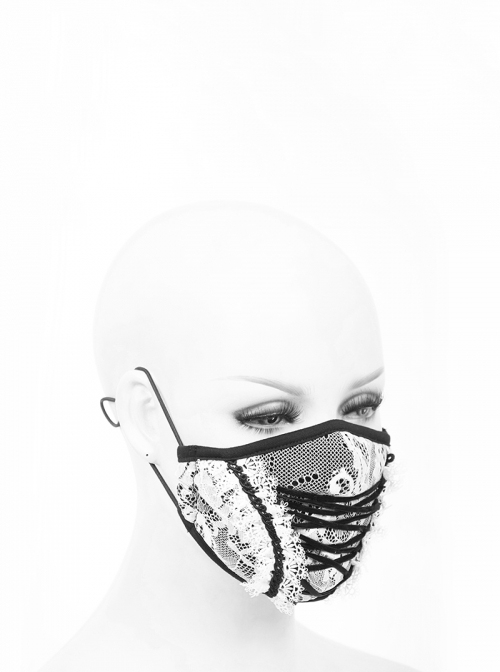 Gothic Style Personality Elastic Knitted Splicing Hollow Lace Lining Breathable Mesh White Mask