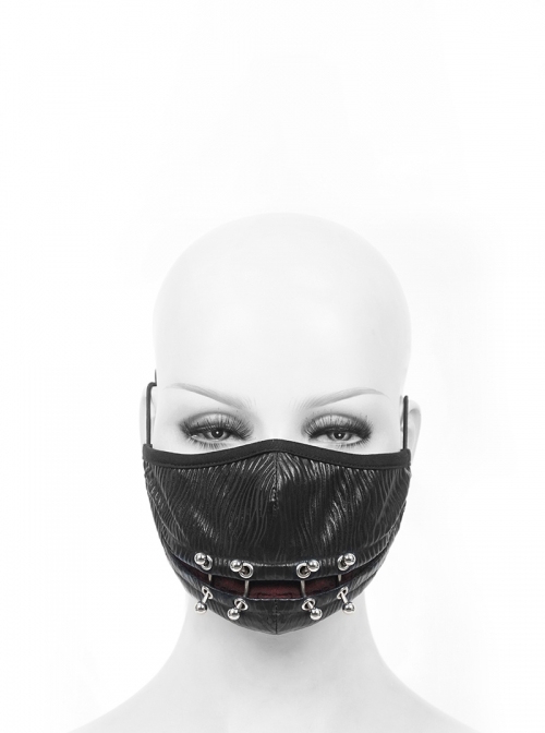 Punk Style Personality Shiny Pleated Front Center Metal Rivet Link Black Adjustable Mask