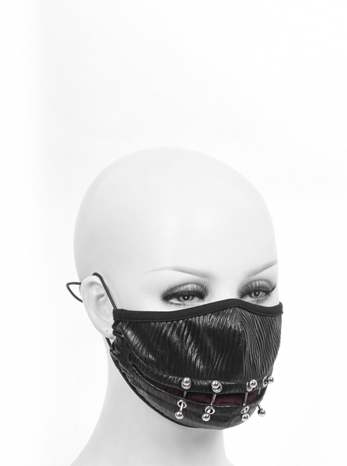 Punk Style Personality Shiny Pleated Front Center Metal Rivet Link Black Adjustable Mask