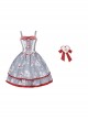 Sweet Tea Party Series Retro Fairy Tale Style Grayish Purple Tea Set Bear Print Red Lace Sweet Lolita Sleeveless Dress