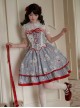 Sweet Tea Party Series Retro Fairy Tale Style Grayish Purple Tea Set Bear Print Red Lace Sweet Lolita Sleeveless Dress