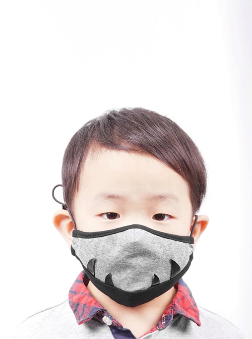 Punk Style Pure Cotton Knitted Personalized Fang Pattern Adjustable Gray Kids Mask