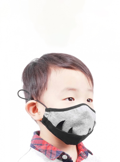 Punk Style Pure Cotton Knitted Personalized Fang Pattern Adjustable Gray Kids Mask