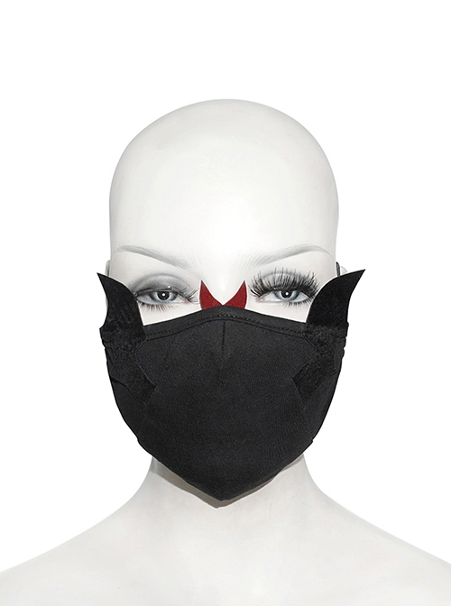 Punk Style Comfortable Cotton Fabric Front Stitching Three Dimensional Devil Wings Decoration Black Adjustable Mask