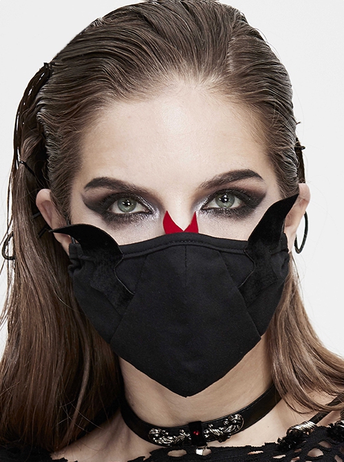 Punk Style Comfortable Cotton Fabric Front Stitching Three Dimensional Devil Wings Decoration Black Adjustable Mask